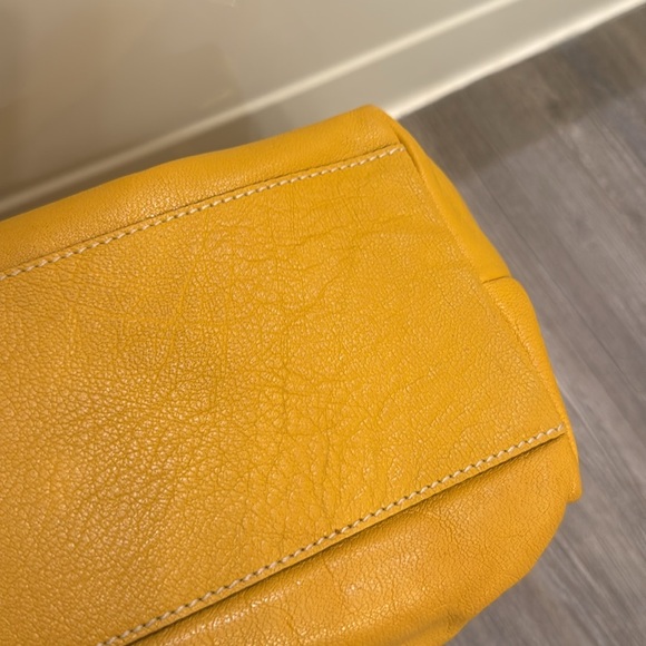 Dooney and Bourke Yellow Zippered Hobo Bag with Gold Embellishments - Picture 11 of 12